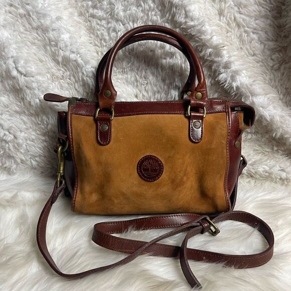 Vintage Timberland leather brown suede & rustic Red trim satchel/ crossbody bag - Picture 1 of 10